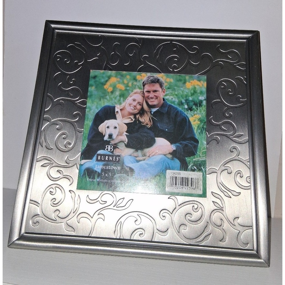 Burnes Jamestown 5x5 Silver Metal Picture Frame Embossed Scroll Design